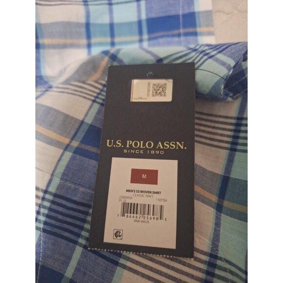 NWT U.S POLO ASSN Mens Short Sleeve Blue White Plaid Button Up Sz Med - Picture 6 of 7
